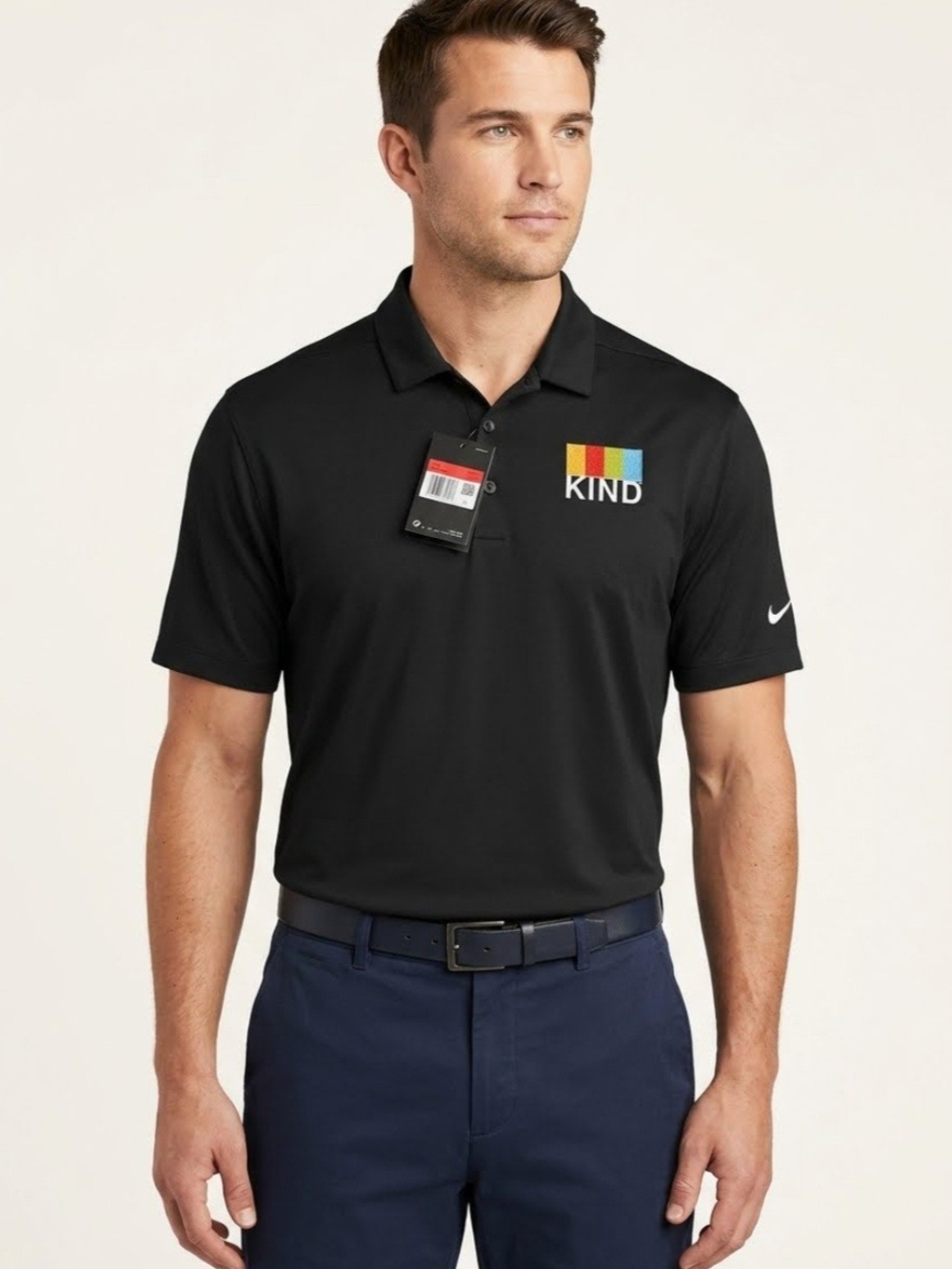 Nike Black Polo with Multicolor KIND Patch